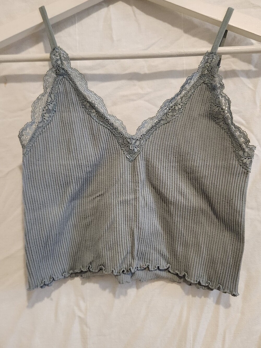 H&M Light Gray Ribbed Lace-Trim Cami BOGO 3 for $15